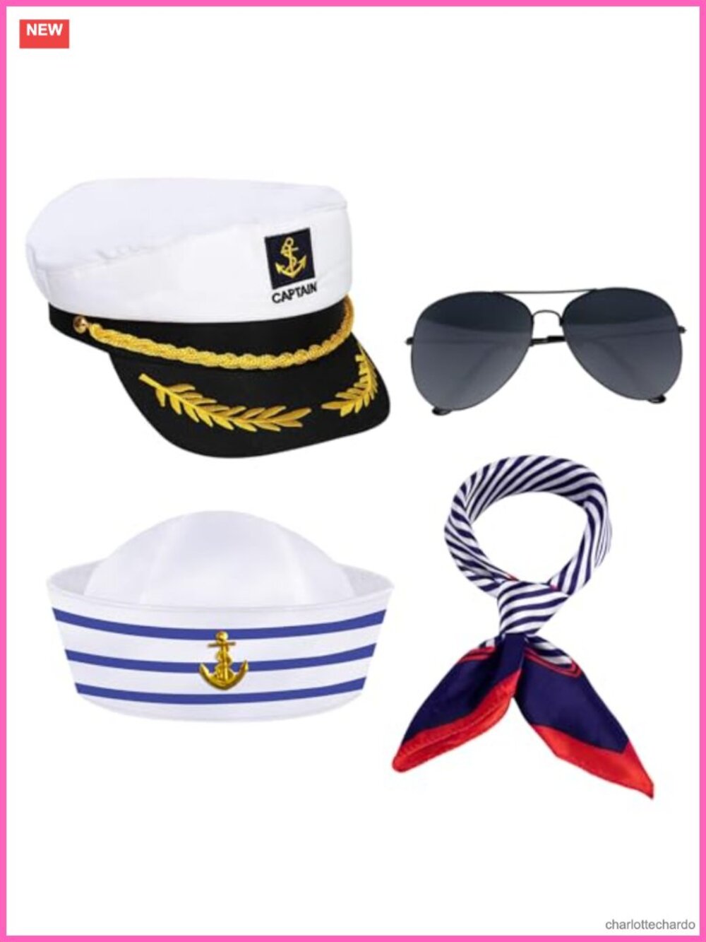 Yacht Captain Sailor Hat Set Sunglasses Scarf Nautical Costume Accessories